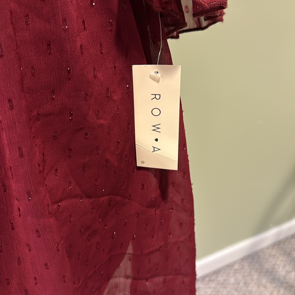 Row A NWT maroon Swiss dot mini dress size large - Picture 5 of 5